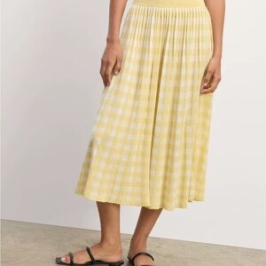Everlane Gingham Midi Skirt - bone and parsnip